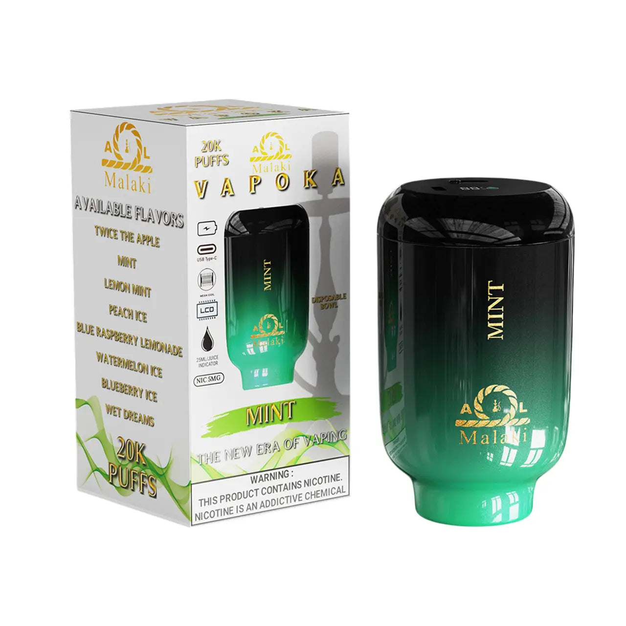 AL Malaki Vapoka Hookah Disposable 20K  - Mint 