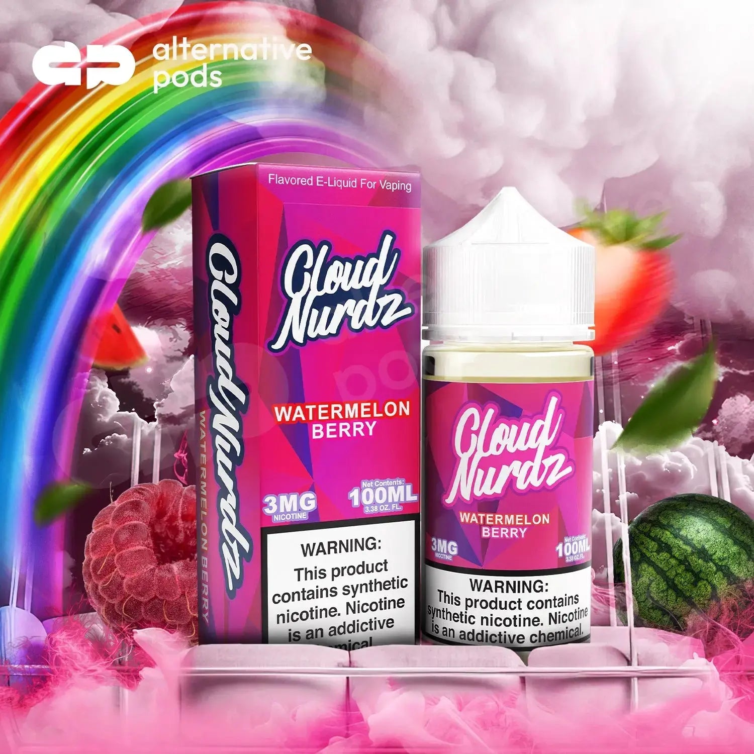 Cloud Nurdz Synthetic Nicotine E-Liquid 100ML - Watermelon Berry 