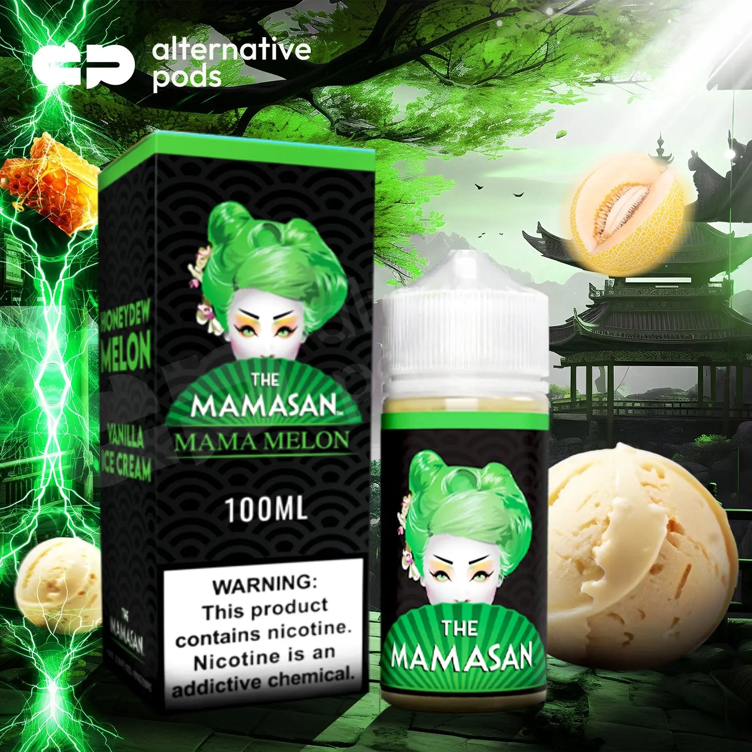 The Mamasan E-Liquid 100ML Vape Juice - Honeydew Melon Vanilla Ice Cream 