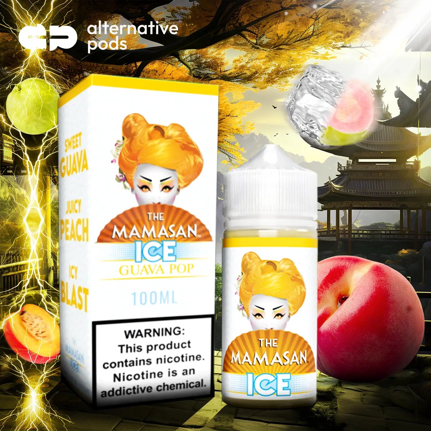 The Mamasan E-Liquid 100ML Vape Juice - Sweet Guava Juicy Peach Icy Blast 