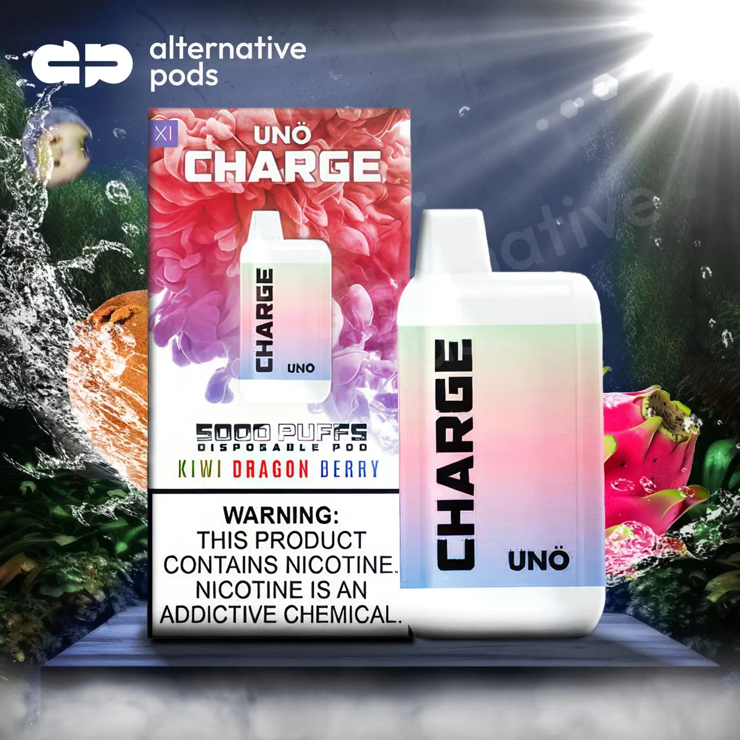 Uno Charge 5000 Puffs Disposable Vape - Kiwi Dragon Berry 