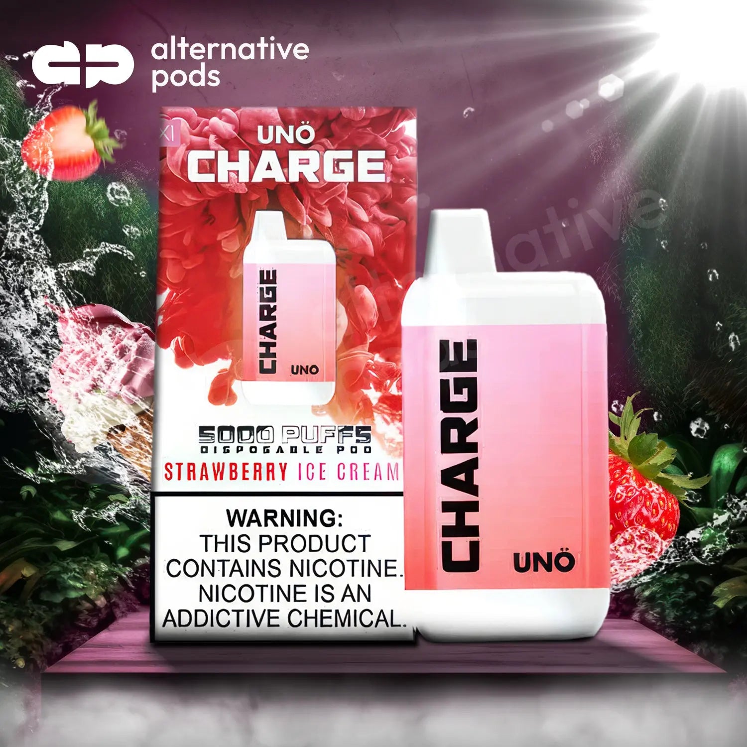 Uno Charge 5000 Puffs Disposable Vape - Strawberry Ice Cream 