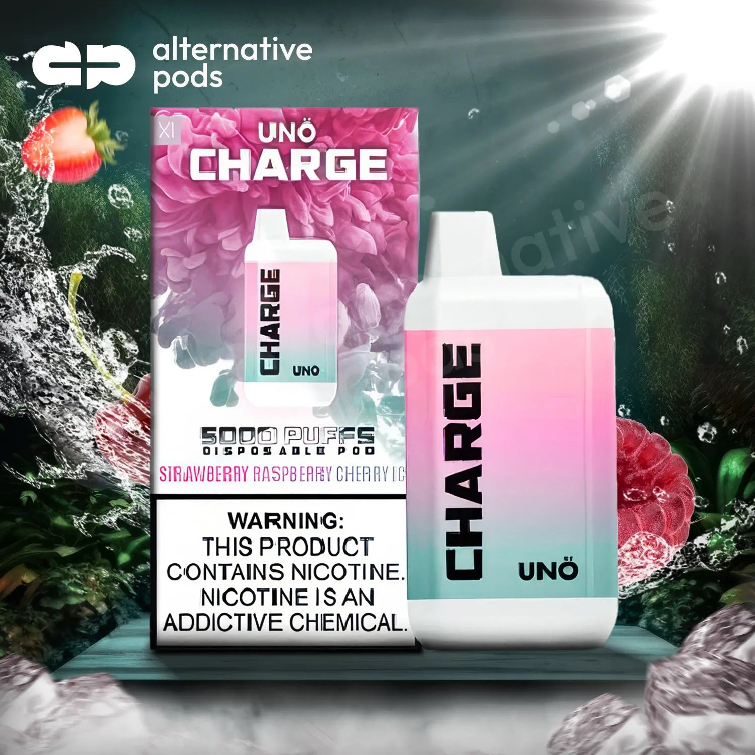 Uno Charge 5000 Puffs Disposable Vape - Strawberry Raspberry Cherry Ice 