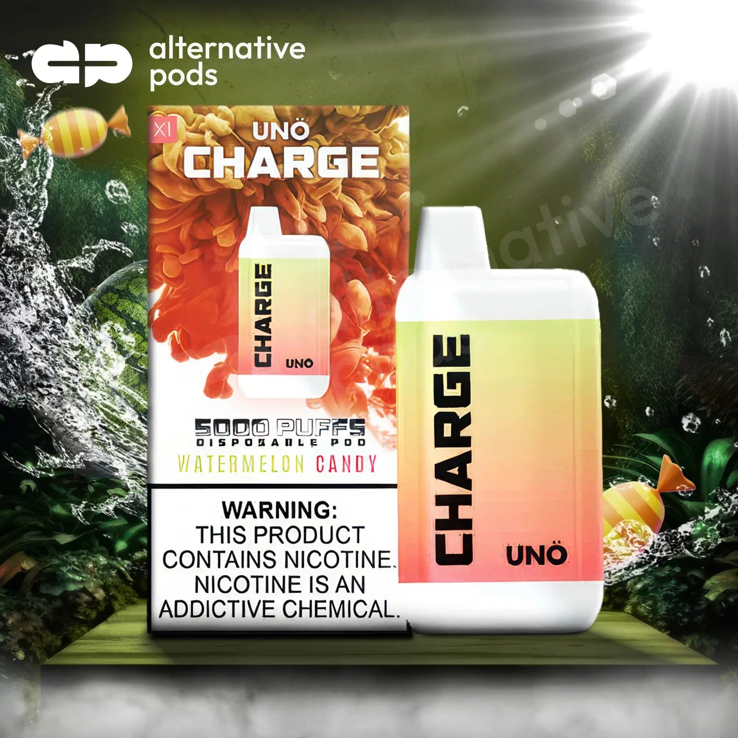 Uno Charge 5000 Puffs Disposable Vape - Watermelon Candy 